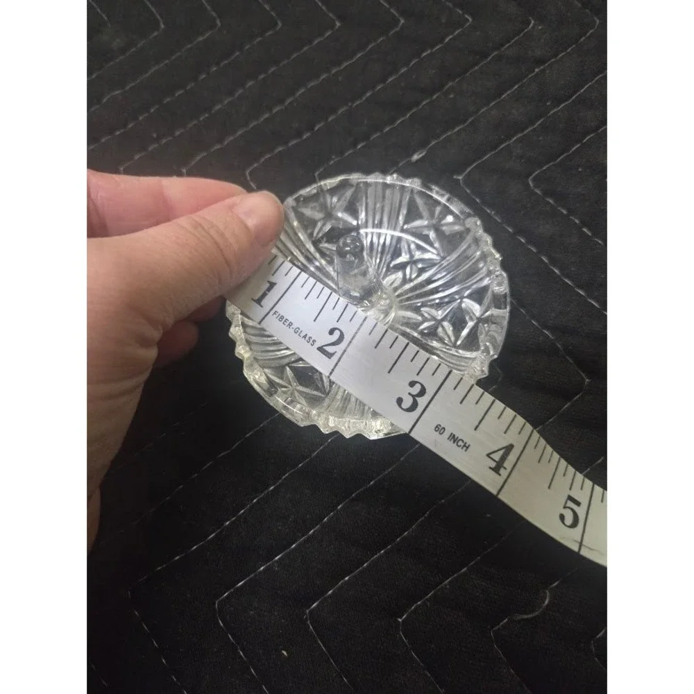 Vintage Clear Cut Glass Ring Holder Dish Starburst Pattern Round Jewelry Tray